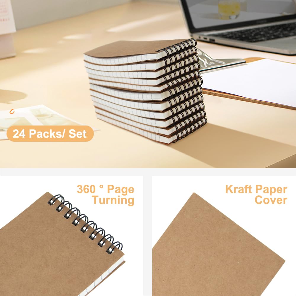 wavamawa Notizblöcke, klein, 7,6 x 12,7 cm, Spiralblock, Büro-Stil, Mini-Notizblock, Taschenformat, Taschennotizbücher für Zuhause, Uni, Arbeit oder Schule, liniertes College-Papier, 24 Stück