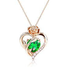 Anniversary Birthday Gifts for Women - Heart Birthstone Necklace 925 Sterling Silver Rose/White/Yellow Gold Pendant Necklaces Gold Jewelry Gift for Wife Girlfriend Mom Daughter Grandma