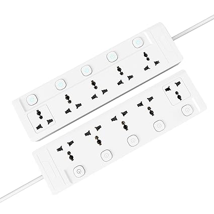 Cablet 5050-18 240 Volts 5 Way Extension Board - 5 Universal Socket + 5 Switch, 10A and 2500W - 1.8m Heavy Duty Cable - White, Medium