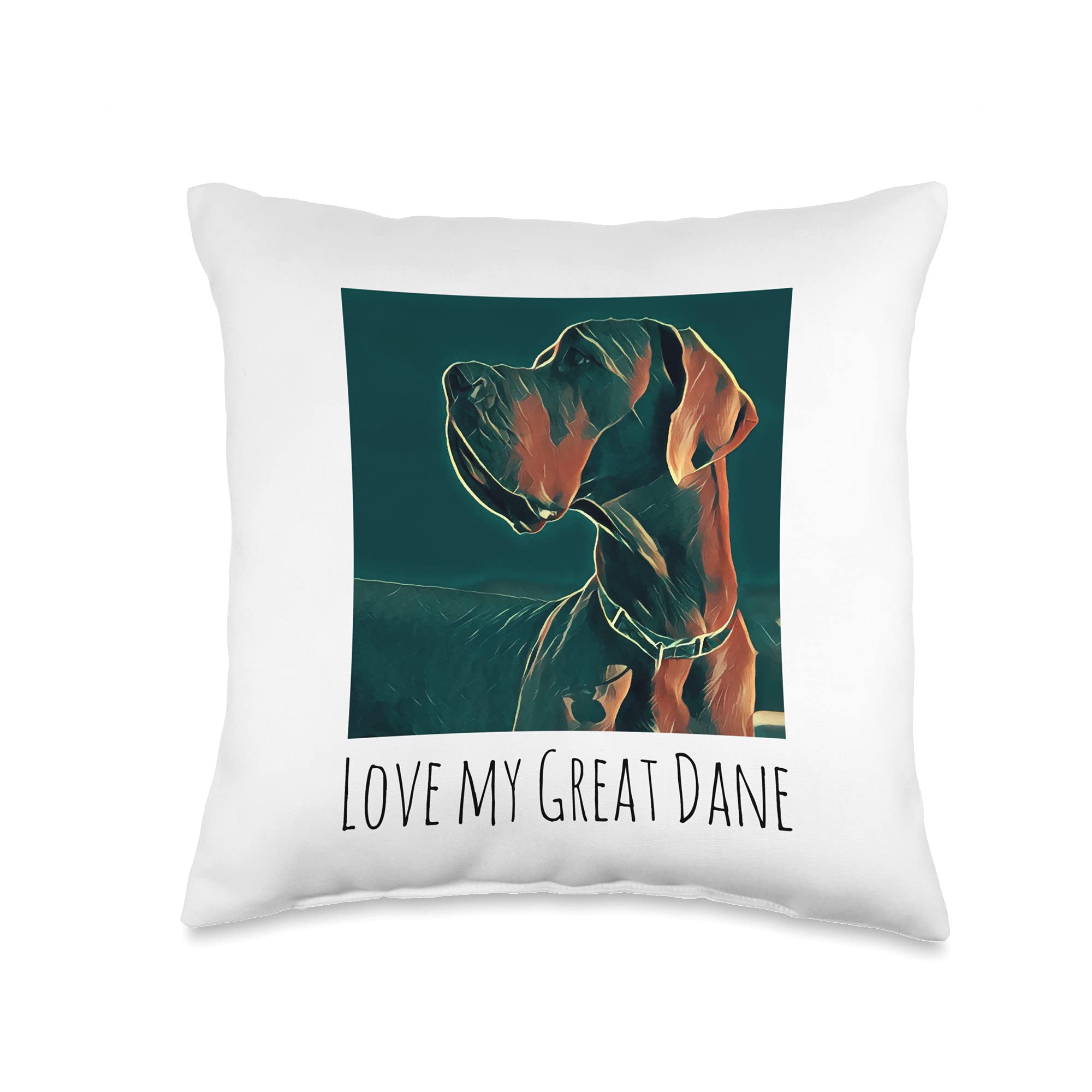 GreatDane - Dog Breed FanwareDogbreed-Love My Dane-Retro Throw Pillow, 16x16, Multicolor