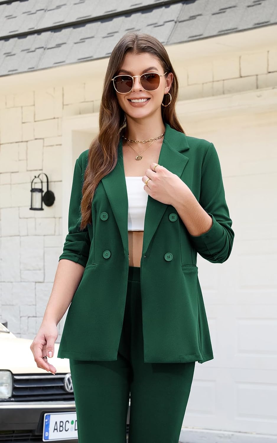 Agenlulu Women's 2 Piece Suits Business Casual Outfits Long Sleeve Solid Blazer Pantsuits Professional Office Work Sets - Image 5