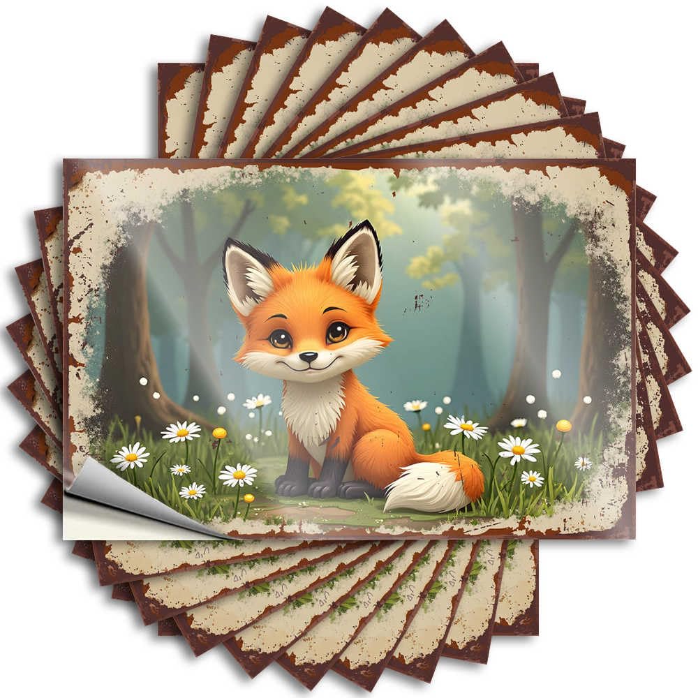 Men Lettering Sticker - New Adulting Hat Adorable Fox in A Forest of Daisies(8X12CM)