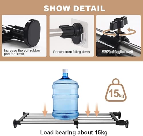 Miniatura 4 de Hershii Estante de tensión extensible para armario, estante de almacenamiento de metal ajustable, organizador de gabinete, separador de estantes
