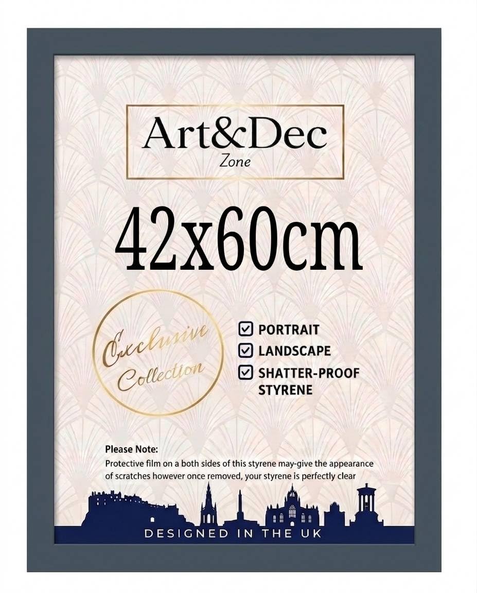 Art & Dec Zone® Modern Grey Picture Frame 42x60 cm – MDF Wood Finish, High-Clarity Shatter-Proof Acrylic Cover for Posters and Artwork — image 1