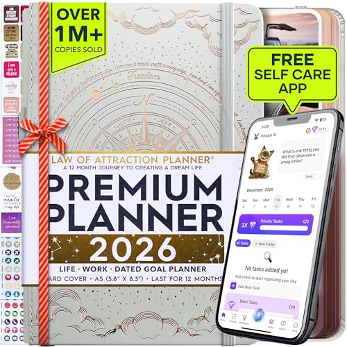 Agenda de la Ley de Atracción 2024 – Agenda semanal y mensual de lujo, un viaje de 12 meses para aumentar la productividad y la felicidad – Organizador de vida, diario de gratitud y calcomanías, A5