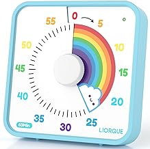 LIORQUE 19cm Grand Minuteur Visuel Timer Classe Aimanté, Silencieux sans Tic-Tac, 3 Modes d'Alarme: Sonnerie, Lumière et Vibration, Convient pour Cuisine, École, Bureau - Piles incluses (Arc-en-Ciel)