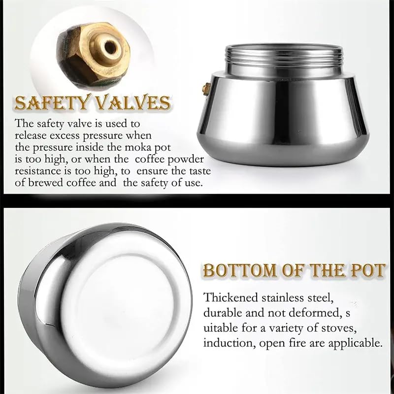 Miniatura 4 de Cafetera italiana de acero inoxidable Moka Pot 4 tazas6.8 fl oz para estufa de café expreso compatible con inducción, gas, campamento eléctrico.