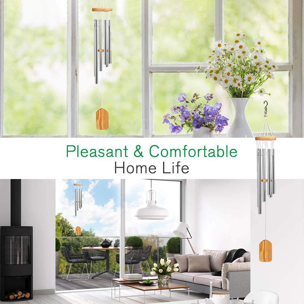 Campanelli a vento per esterni/giardino/interni, 6 tubi in lega di alluminio, decorazione per la casa (argento