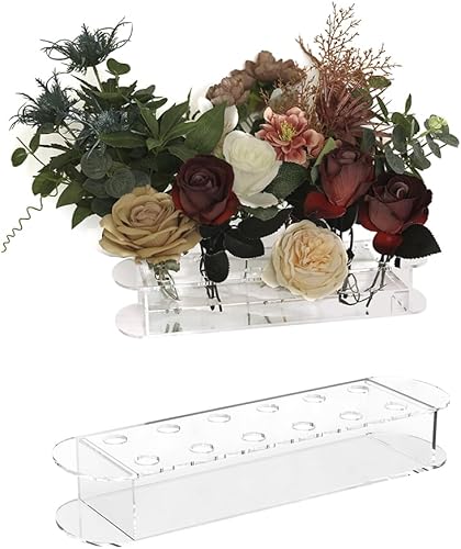 Jarrón de flores de acrílico rectangular, centro de mesa floral, florero de acrílico transparente con 12 agujeros, diseño elegante perfecto para