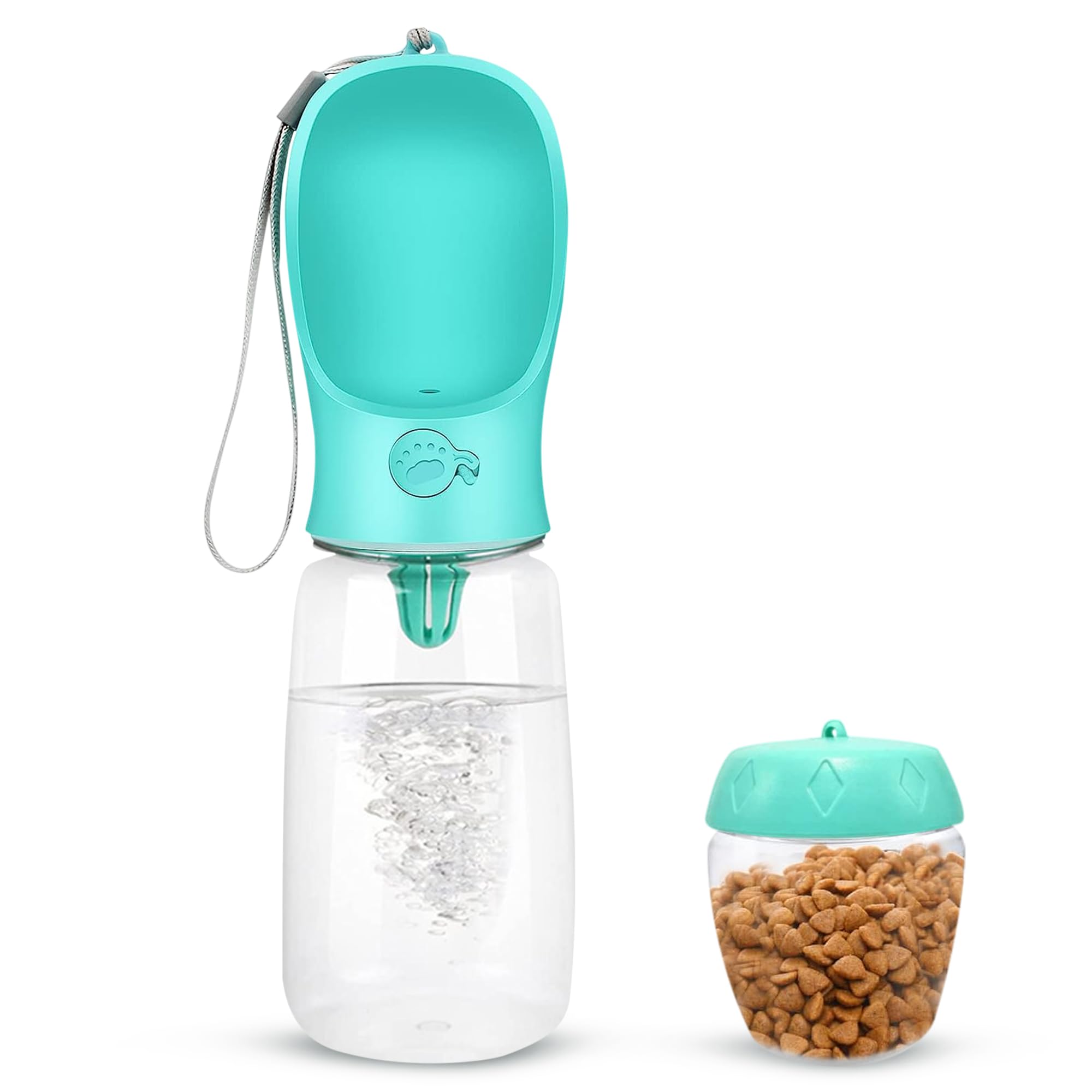 Bebedero Perro Portatil -550ml con Comedero y Envase de Comida - Botella de Agua Portatil para Perros Libre de BPA - Dispensador Comida Perros(Azul)