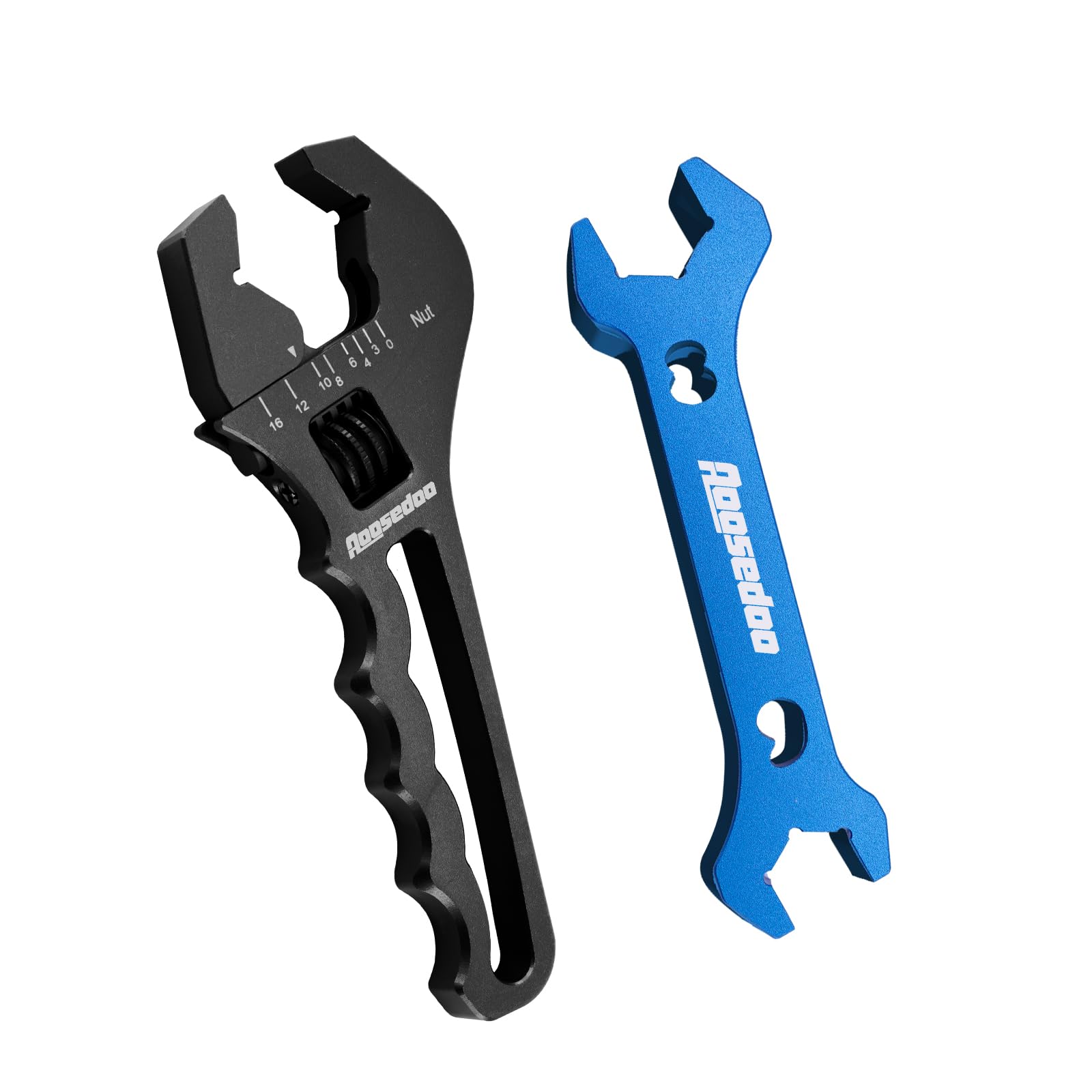 Photo 1 of AOOSEDOO Adjustable AN Fittings Wrench AN Wrench for AN Hose Fitting Adapters AN Fitting Tool 3AN-16AN Lightweight Aluminum Black. With a Double Hose End Fitting Wrench 6AN Socket-AN8 B-nut Blue