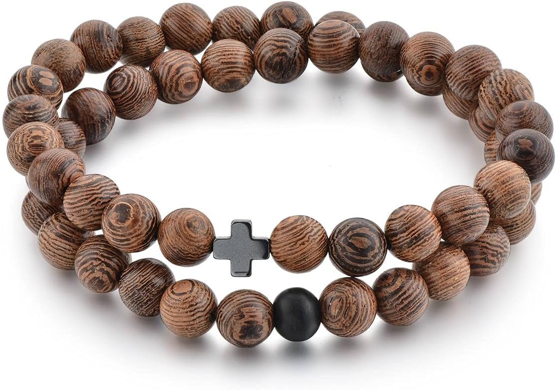 St John the Baptist Orthodox Wooden Prayer Beads Bracelet | Men Women 8 MM + Hematite Cross | Great Gift