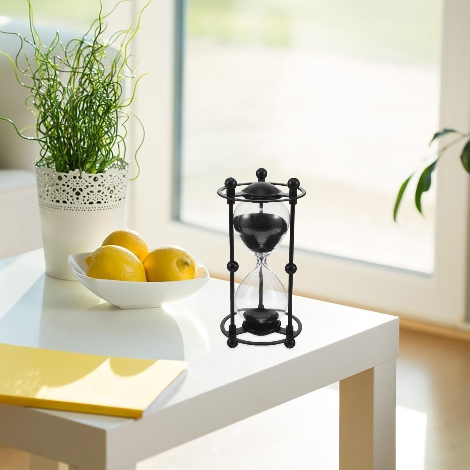 Reloj de Arena de 15 Minutos Negro de Vidrio E Hierro Vintage