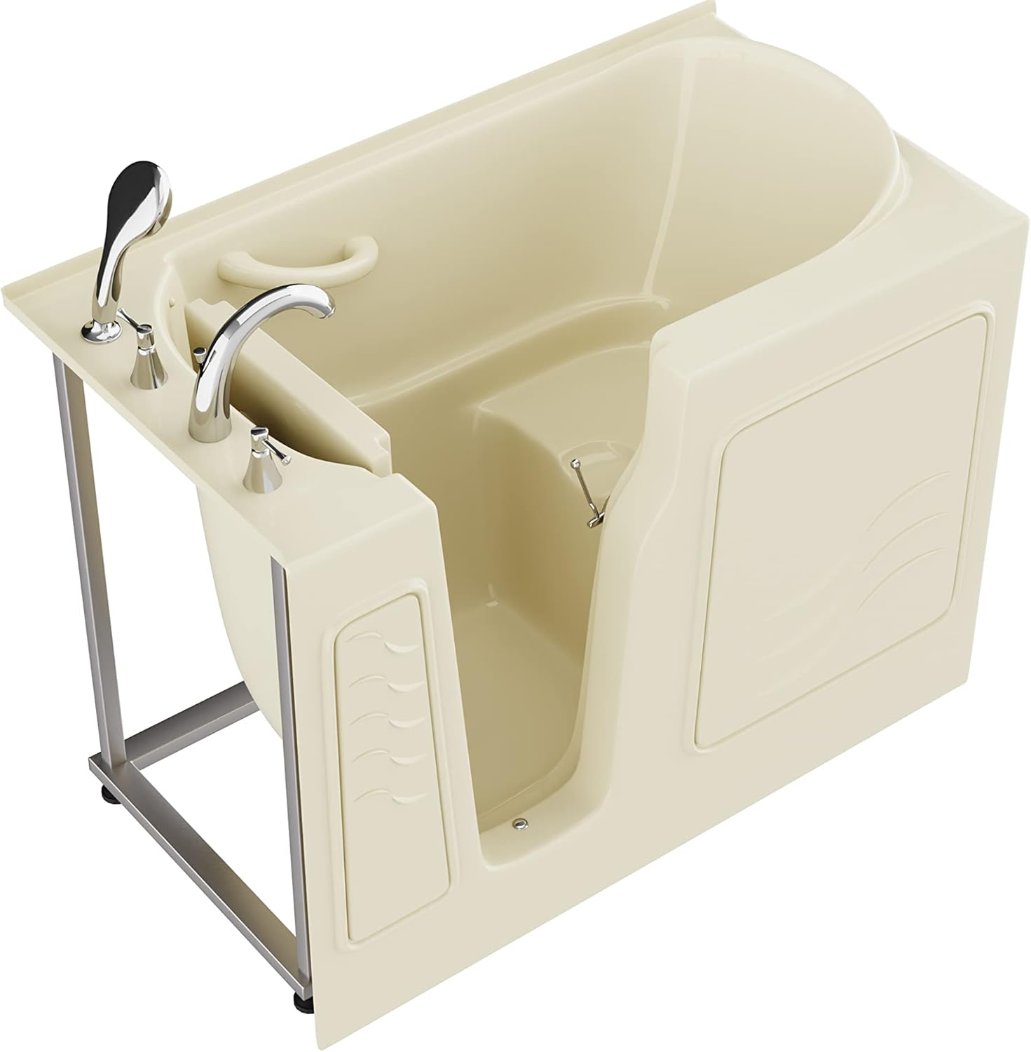 ANZZI Walk In Tub 52'' x 29'' Left Drain Soaking Tub in Biscuit Color, Low Threshold and Slip-Resistant Flooring, Quick Fill, ADA Compliant, Gelcoat Finish, Steel Frame - AMZ2952LBS