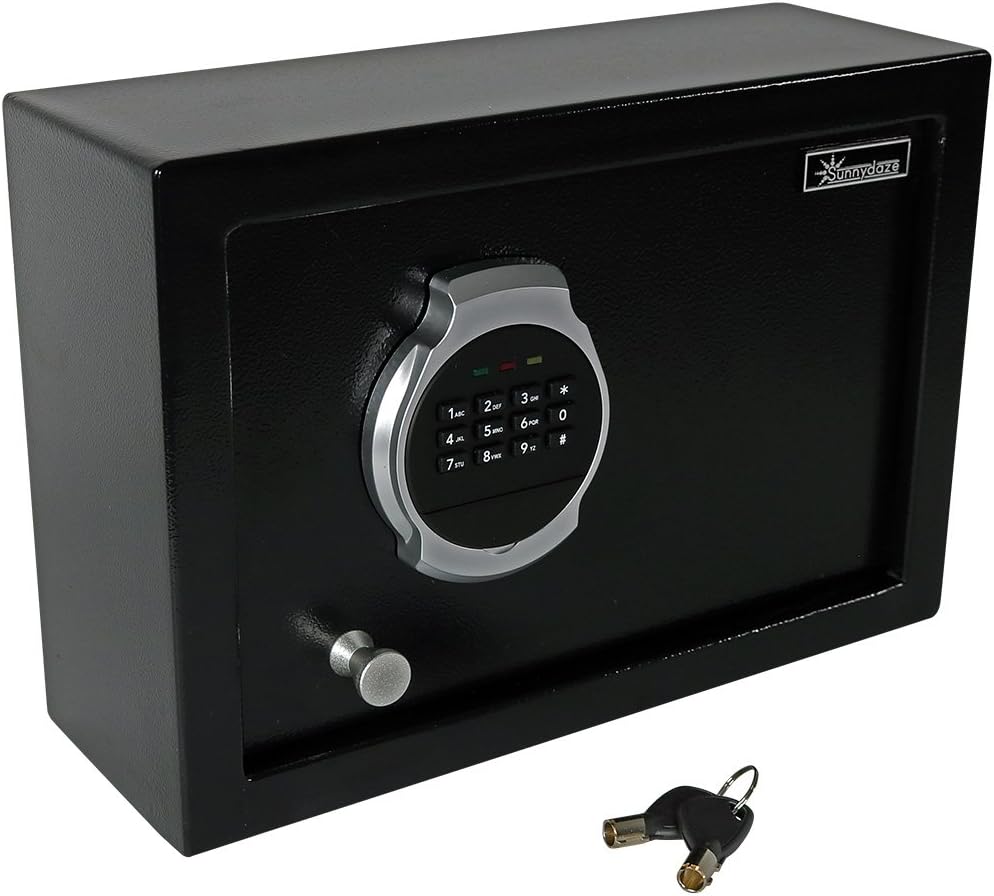 Sunnydaze Digital Safe Lock Box with Bolt-Down Hardware and Programmable Lock - Metal Security Cabinet for Home Business or Travel - 0.28 Cubic Feet - - 