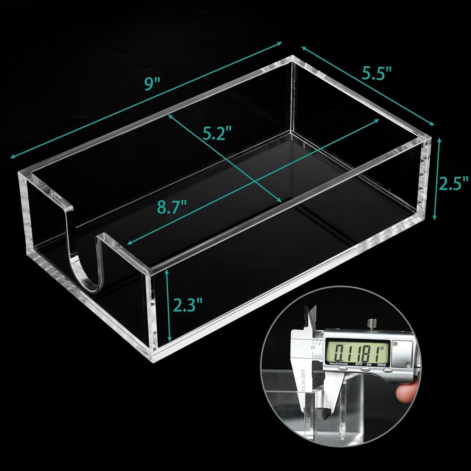 Rubtlamp 2 Pack 0.12 Thickness Clear Napkin Holder, Flat Napkin Holder,9x5.5x2.5inch Acrylic Guest Towel napkin holder, Clear Bathroom Paper Hand Towels Storage Tray For Kitchen Dinning