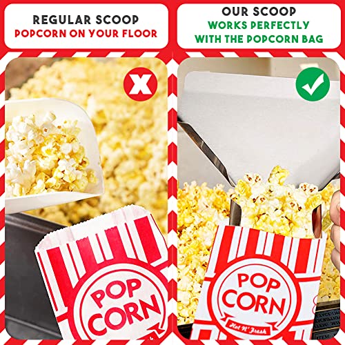 Popcorn Scoop Stainless Steel Commercial French Fry Bagger, 2 Handle Detachable Food Service Scooper For Snacks, Desserts, Ice, & Dry Goods With Reusable Popcorn Containers Bundle #TOP2