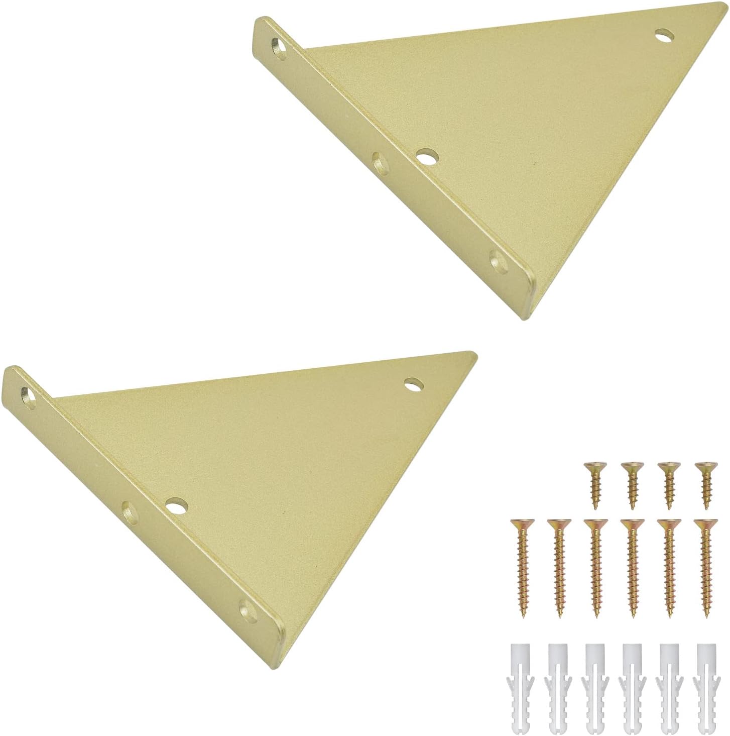 MOROBOR Triangle Shelf Bracket, 2pcs Heavy Duty Triangle Hidden Shelf Bracket,Wall Mounted Floating Table Support for Shelf Brace Wall Hanging Bracket (Gold,17cm)