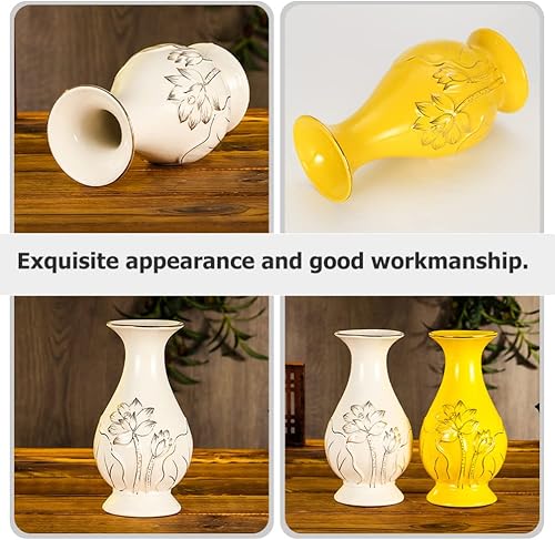 Miniatura 5 de VOSAREA Decoración para el hogar, 2 piezas, florero de loto, uso budista, florero de cerámica, jarrón de flores secas para templo que ofrece