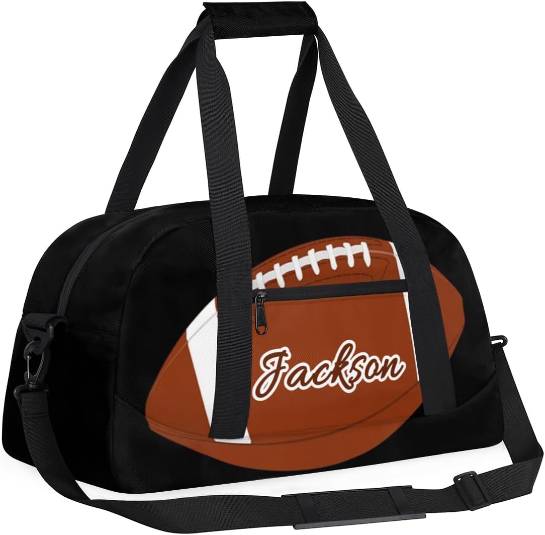 Personalized American Football Travel Duffel Bag for Men, Custom Sports Gym Bag Overnight Weekender Tote Bags, Footballs Black