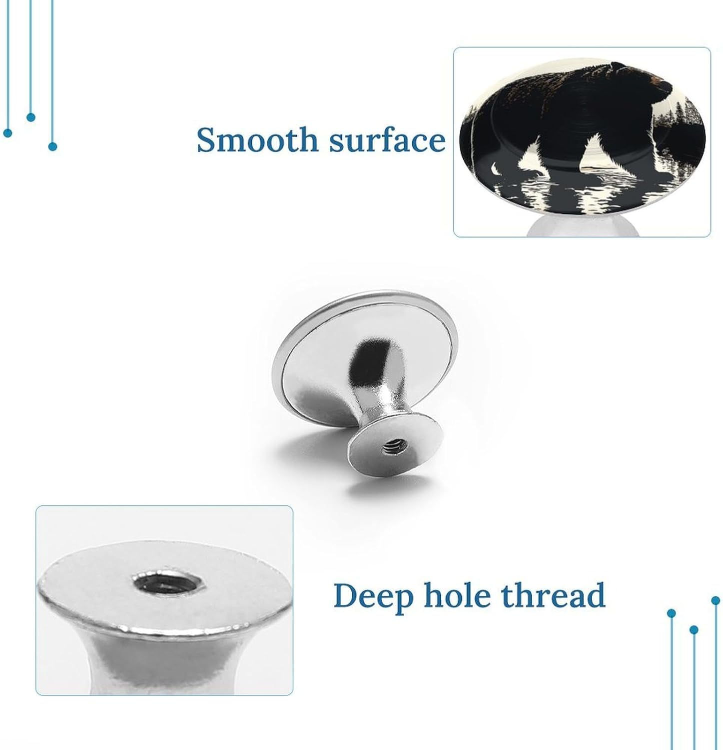Cabinet Handles Round Drawer Pulls Bear Silhouette Dresser Knobs for Cabinets and Drawers Handle Kitchen Cabinet Pulls for Bathroom Cupboard Drawers Cabinet Pulls for Kitchen Door