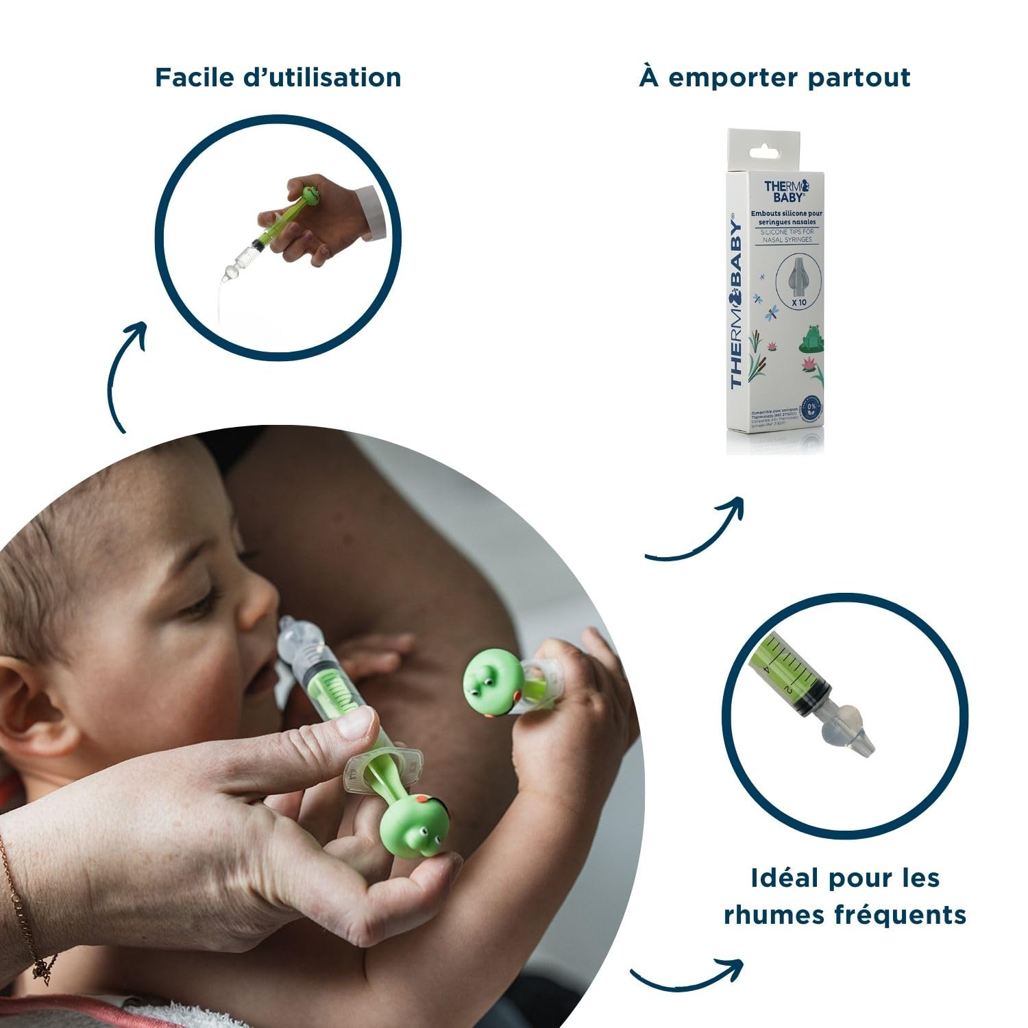 THERMOBABY – Lot De 10 Embouts Silicone Pour Seringue Nasale Bébé – Réutilisables Et Souples – Lavables Facilement – Compatibles Avec Les Seringues 10 ml THERMOBABY – Dès 4 Mois – Silicone Doux