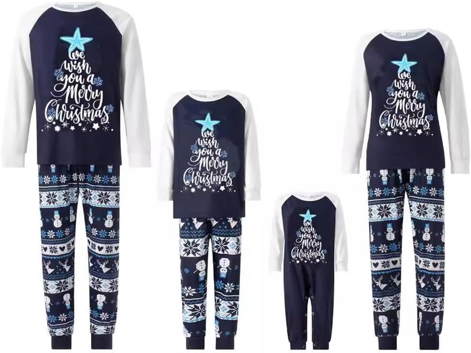 Matching Family Pajamas Sets Holiday Long Sleeve Christmas Pajamas Round Neck Print Xmas Pjs Matching Set Casual Soft Home Sleepwear Loungewear