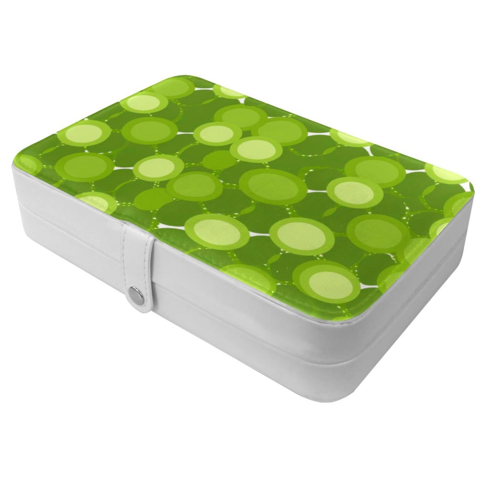 Boîte à bijoux de voyage ronde en cuir vert, idée cadeau pour boucles et bagues