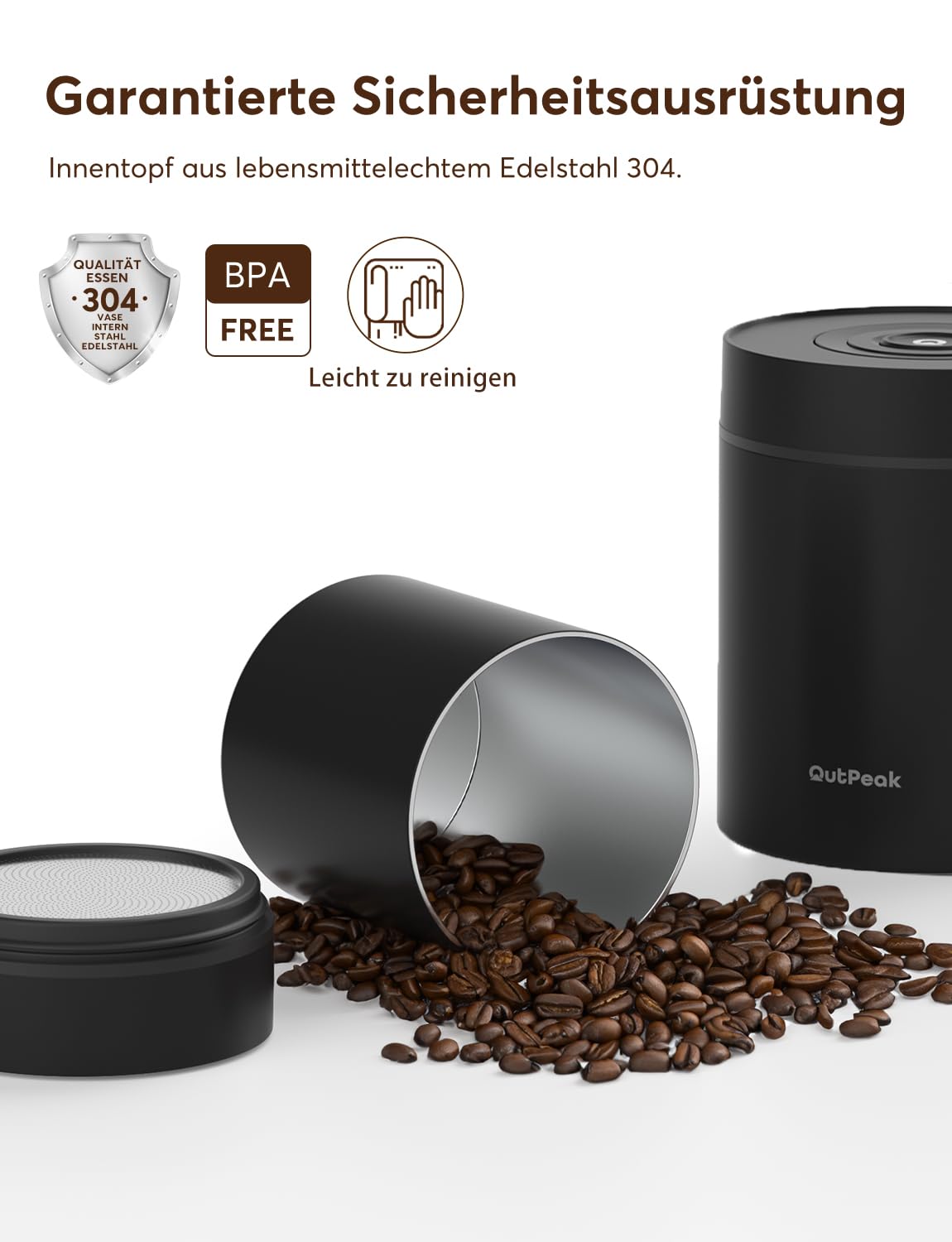 OUTPEAK Neo 2026 Kilo Auto-Vakuum-Kaffeedose, 1,5 l Fassungsvermögen für 500 ml Kaffeebohnen, Ein-Knopf-Bedienung, Edelstahl-Kaffee-Aufbewahrungsbehälter für Barista, Geschenke (groß, mattschwarz)