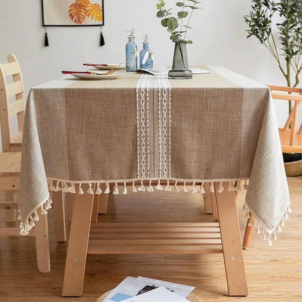 Nappe en lin de coton jacquard de 60 à 300 cm, couverture carrée anti-plis à glands