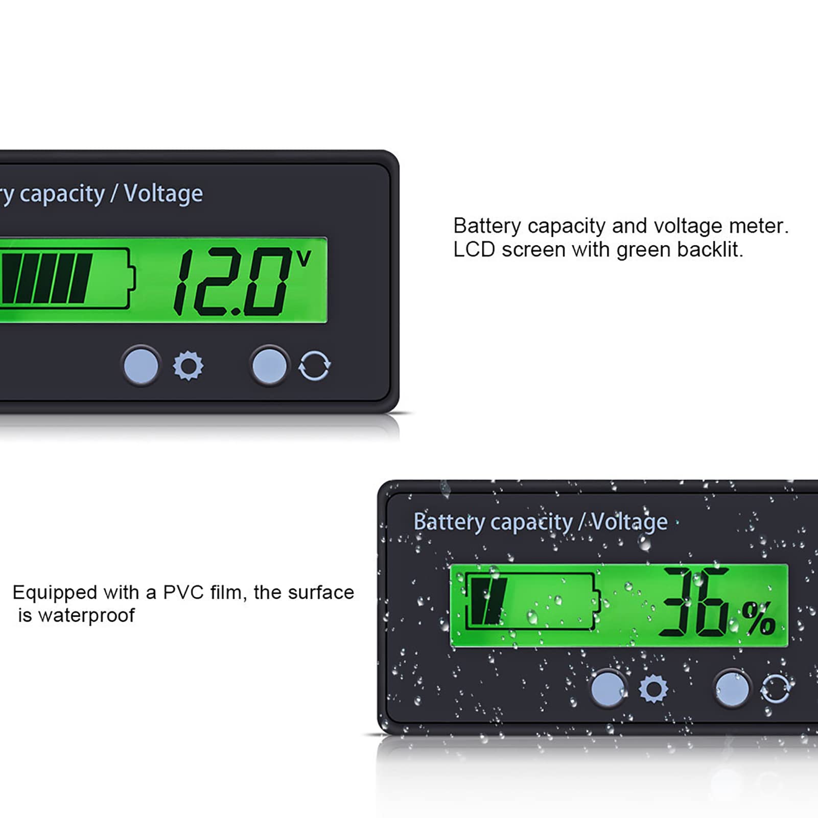 Testeur De Batterie Numérique, 12-48V LCD Compteur De Capacité De Batterie Universel Indicateur De Batterie Numérique Puissance Étanche Batterie