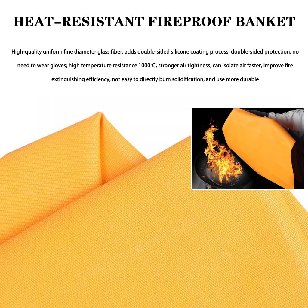 Manta Ignífuga Reutilizable, Manta Extintora De Fibra De Vidrio Recubierta De Silicona, Suministros De Escape para Cocina, Hogar, Coche, Camping Y Oficina(Orange(2PCS),59.1 * 59.1inches)