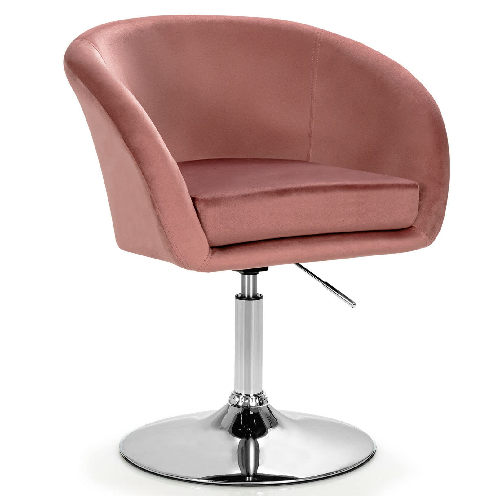 Pink Modern Velvet Chair Bar Stools Vanity Chair Office Chair Accent Chair Makeup Seat Ergonomic Design Height Adjustable Solid Premium Gas Lift 360 Degree Swivel Design Heavy Duty Metal Base