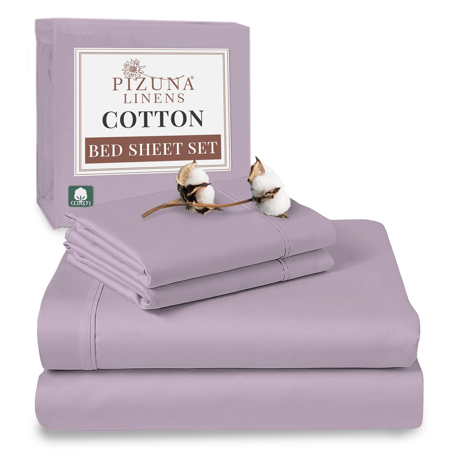 Pizuna Lavender Frost 100% Cotton Double Bed Sheet Set 400 Thead Count Long Staple Cotton Bedding Set 230X280 Cm, Soft Sateen 4 Pc Double Bed Sheet Set