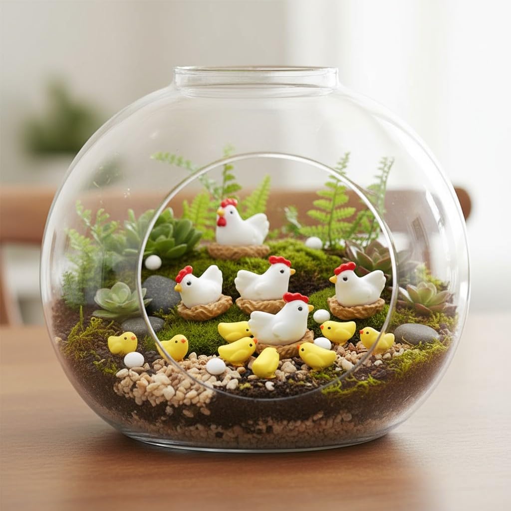 Resin Mini Animal Figures Hen, Chick, Egg, Chicken Nest, 21 Pcs for Fairy Garden, Doll Houses, terrariums, Cake Toppers-image-34