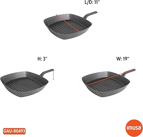 Miniatura 8 de IMUSA Gusto - Parrilla cuadrada antiadherente de aluminio fundido de 11 pulgadas con mango suave al tacto, gris