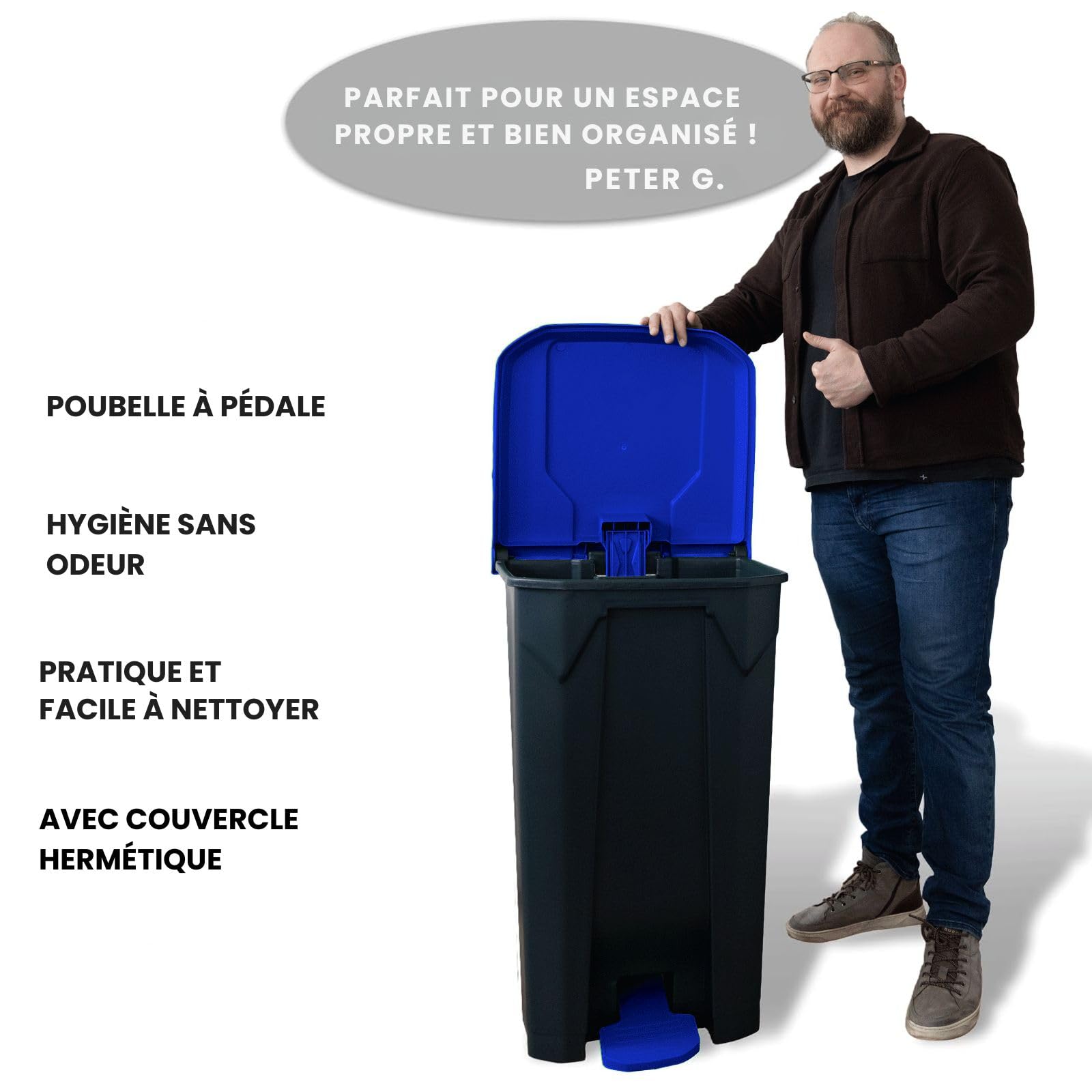 Poubelle Casa Pura 80 L Bleu à Pédale Step On avec Couvercle