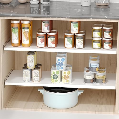 Miniatura 6 de Slideep Estante extensible de tensión de armario, sistema organizador de estantes de armario ajustable de metal con adhesivo fuerte sin costuras