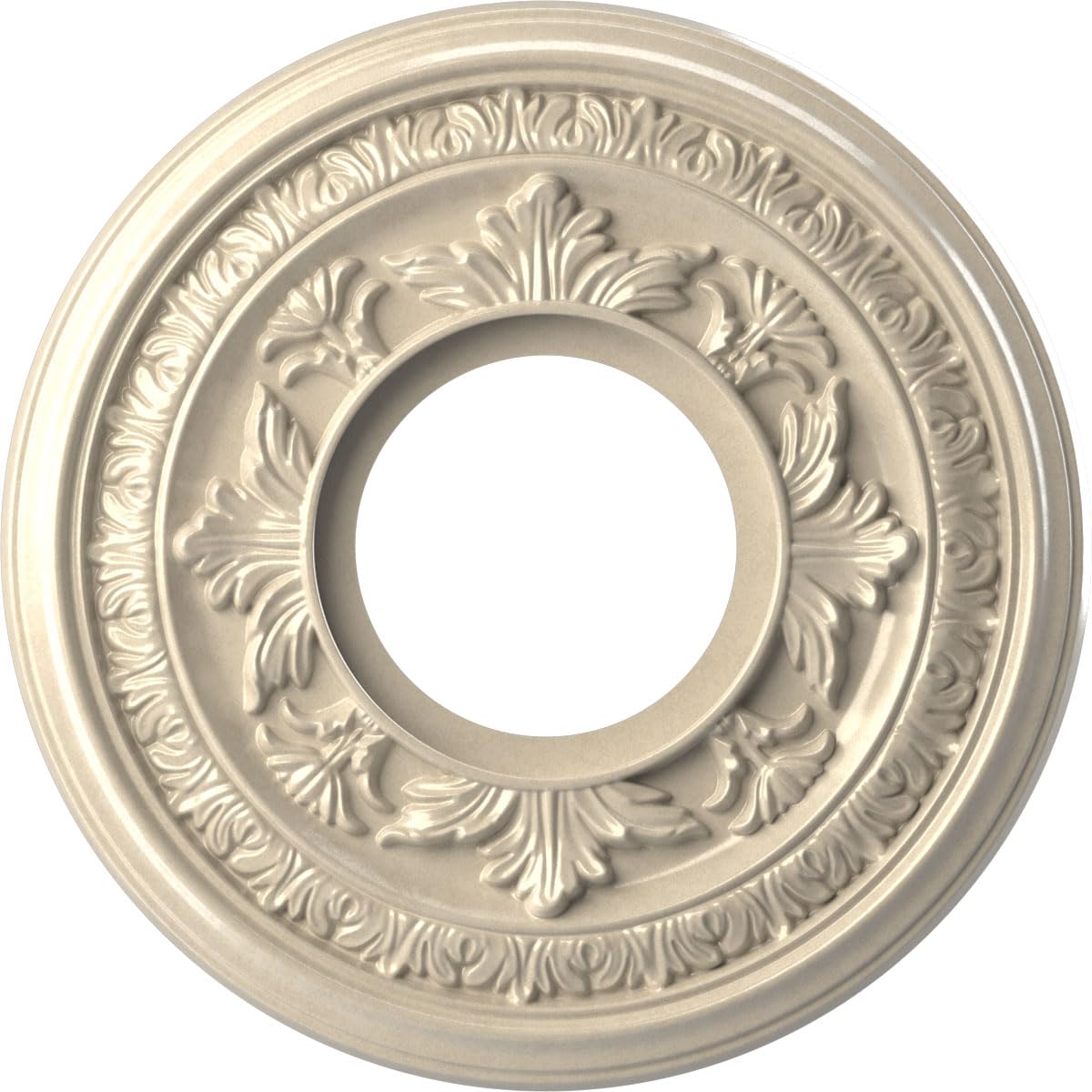 Ekena Millwork CMP10BAEPE Baltimore Thermoformed PVC Ceiling Medallion (Fits Canopies up to 4 1/4"), 10"OD x 3 1/2"ID x 3/4"P, Universal Metallic Pearl Mist