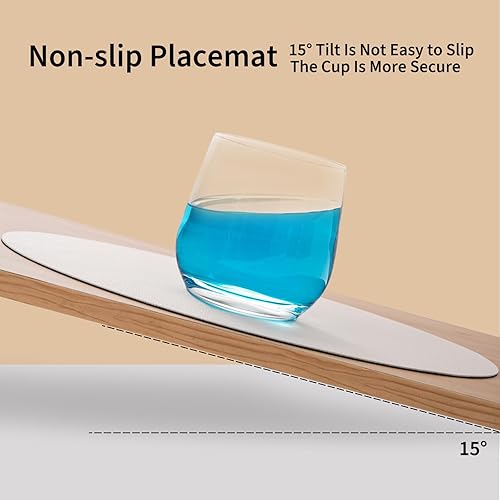 Miniatura 5 de Myir JUN Juego de 4 manteles individuales y posavasos de piel sintética de 15 pulgadas, manteles individuales redondos de doble cara, manteles