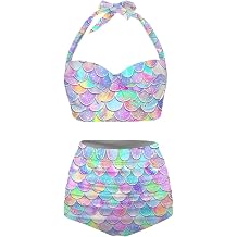 Butterfly Womens Retro Ruched Ruffle High Waist Bikini Set, Flag Tankini Swimsuits Tummy Control Swimwear