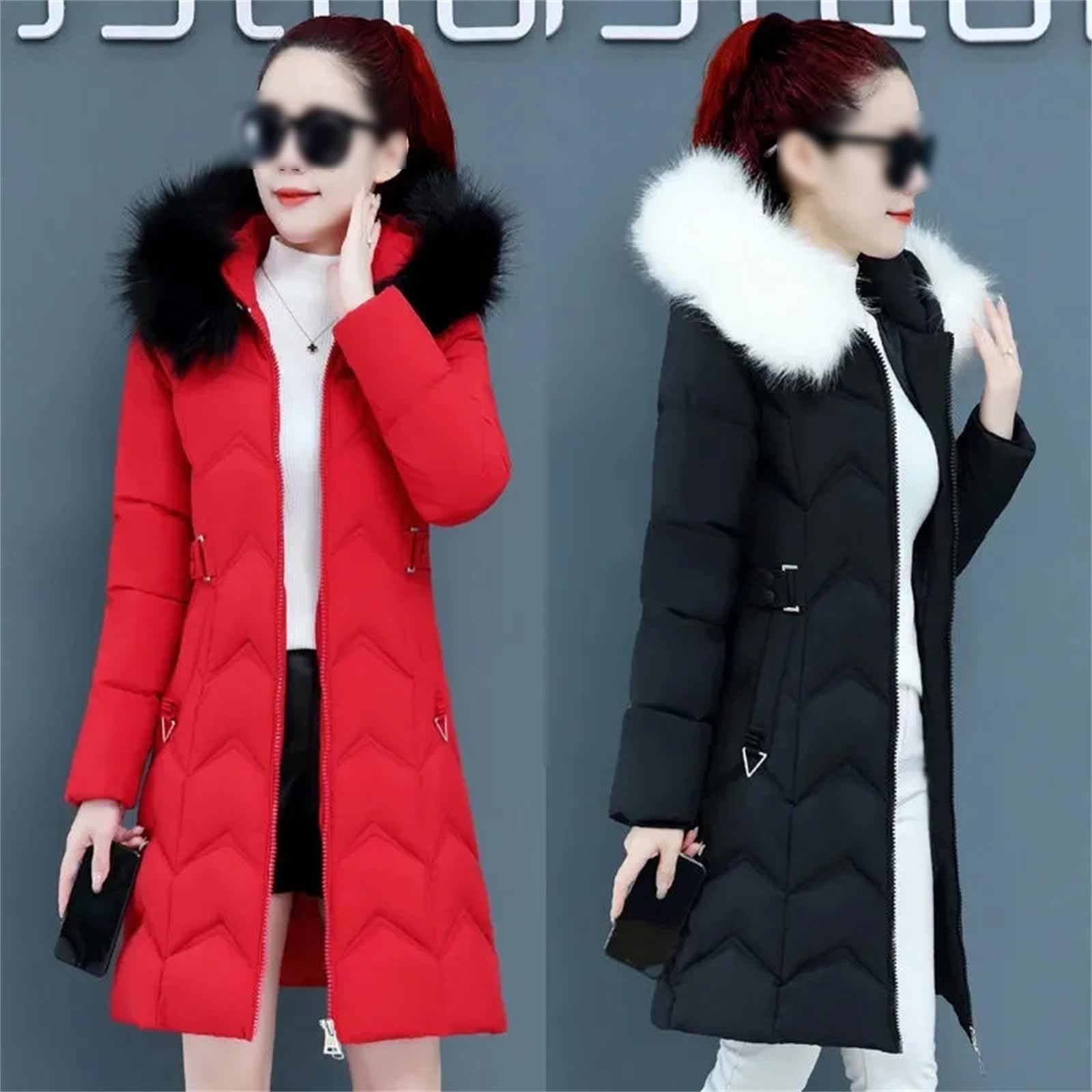 Piumino Con Cappuccio Con Collo In Pelliccia Sintetica, Vestibilità Slim E Alla Moda, Parka Invernale, Giacca In Cotone, Giacca A Vento Lunga Calda Come La Neve