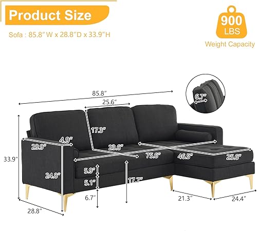 Miniatura 2 de VINGLI Sofá modular convertible de 85.8 pulgadas con asiento profundo, modernos sofás seccionales en forma de L con botones para sala de estar,