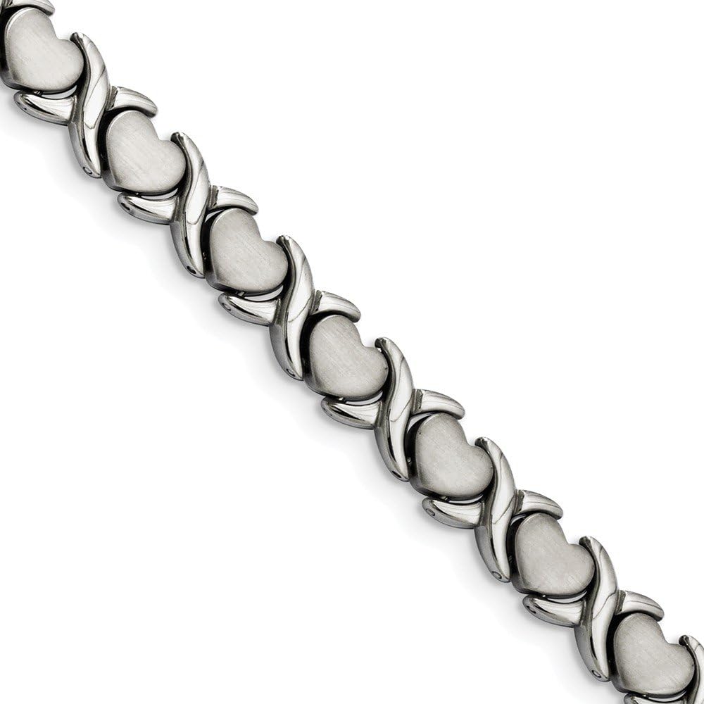 The Black Bow Stainless Steel Hugs and Kisses Link Bracelet, 8 Inch