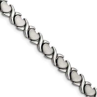 The Black Bow Stainless Steel Hugs and Kisses Link Bracelet, 8 Inch