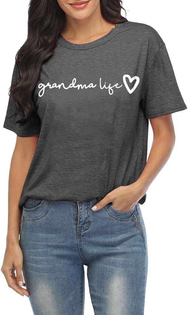 Grandma Shirt Women Casual Grandma Life Heart Printed T-Shirt Funny Tee Shirt for Grandma - Image 2