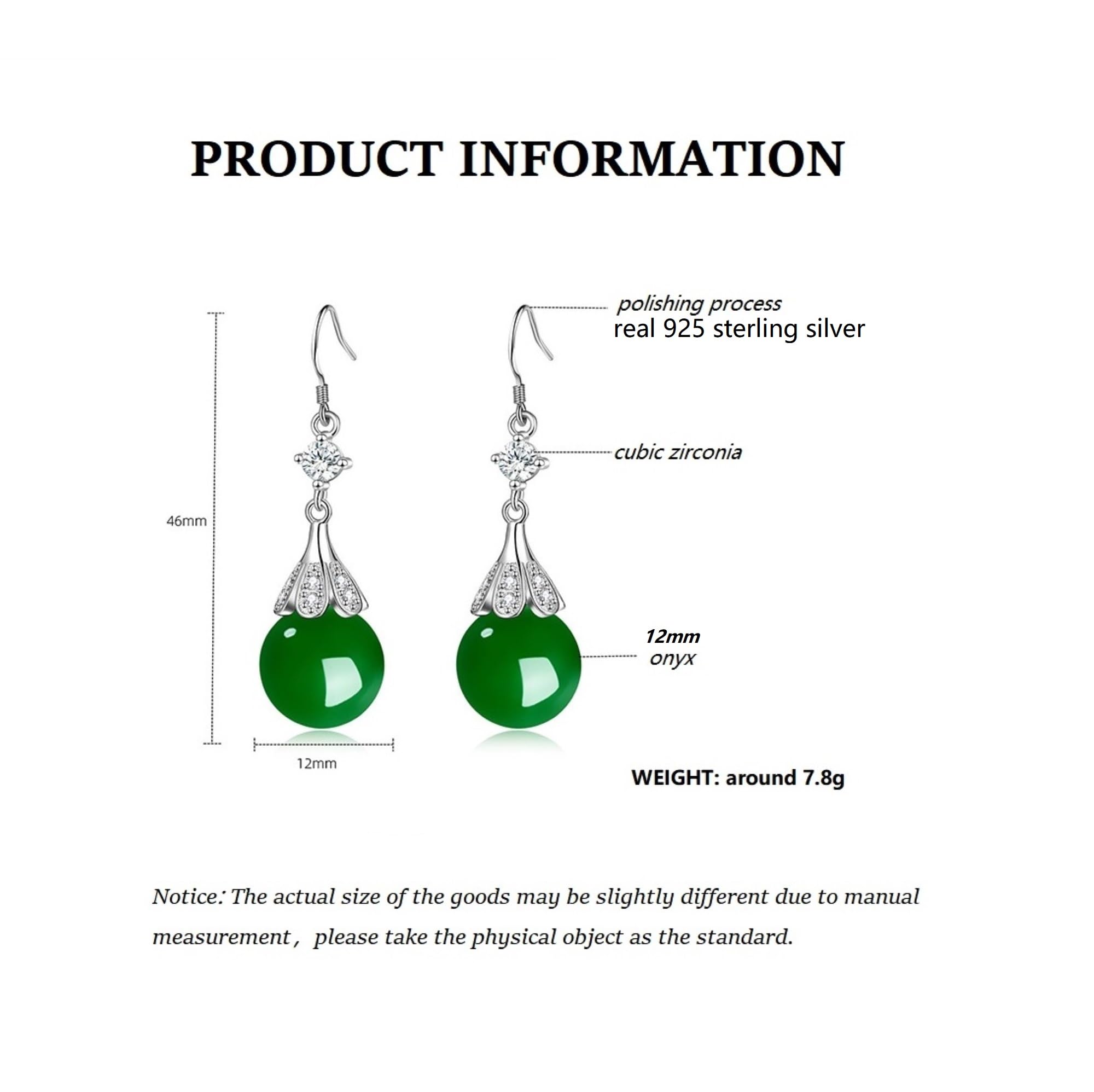 Pendientes Dangle de Gota de Plata de Ley 925, Pendientes Colgantes de Perlas de Agua Dulce/Ónix Verde/Ónix Rojo & Diamante CZ Hipoalergénicas, Joyería Fina para Mujeres Niñas