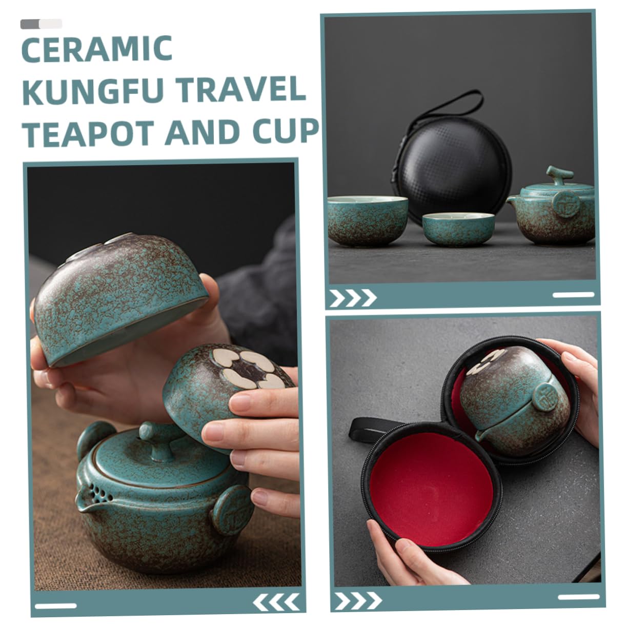 Teekanne Tee Geschenk Satz Satz Tragbares mit Stövchen und Tassen aus Keramik Chinesisches Reise Teeset für Erwachsene für Unterwegs und Tee Partys
