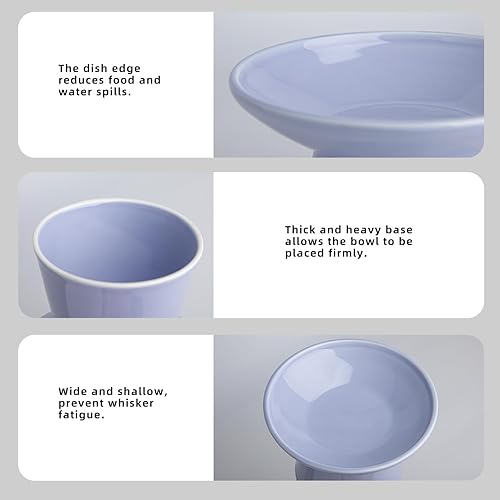 Vista 27 de Cuenco elevado extra ancho para comida para gatos, cuencos de cerámica para alimentos y agua, plato ancho y poco profundo para gatos, fatiga