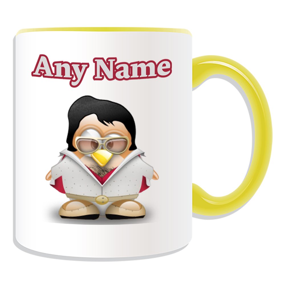 Personalised Gift - Elvis Presley Mug (Penguin History Celebrity Costume Design Colour) Name Message Unique Star Silly Funny Novelty Singer King Pop Dancer Actor Album Music Award Rock Musician Roll